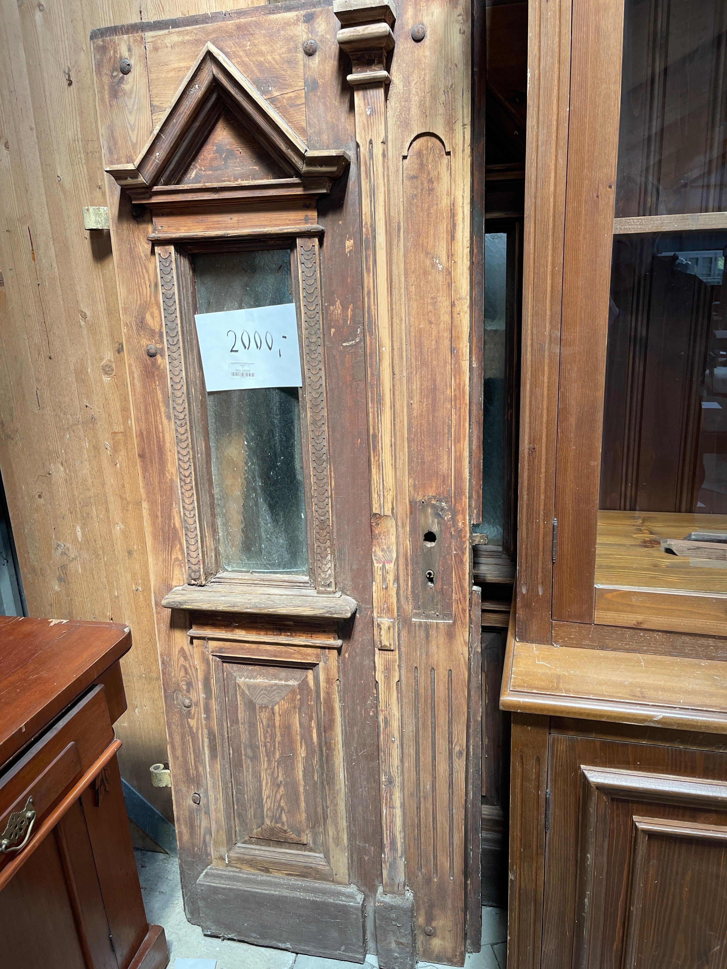 Dekorationsdør i Træ med Vindue og Udskæringer 190 x 78 x 12 cm by Krone 1