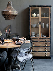 Vitrineskab m. 2 glaslåger og 4 skuffer, H191/L80/B48 cm antique sort by Chic Antique