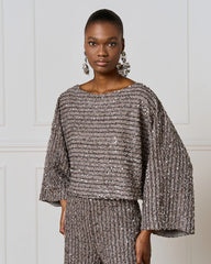 Access Langærmet top med pailletter og bådudskæring by Access Fashion