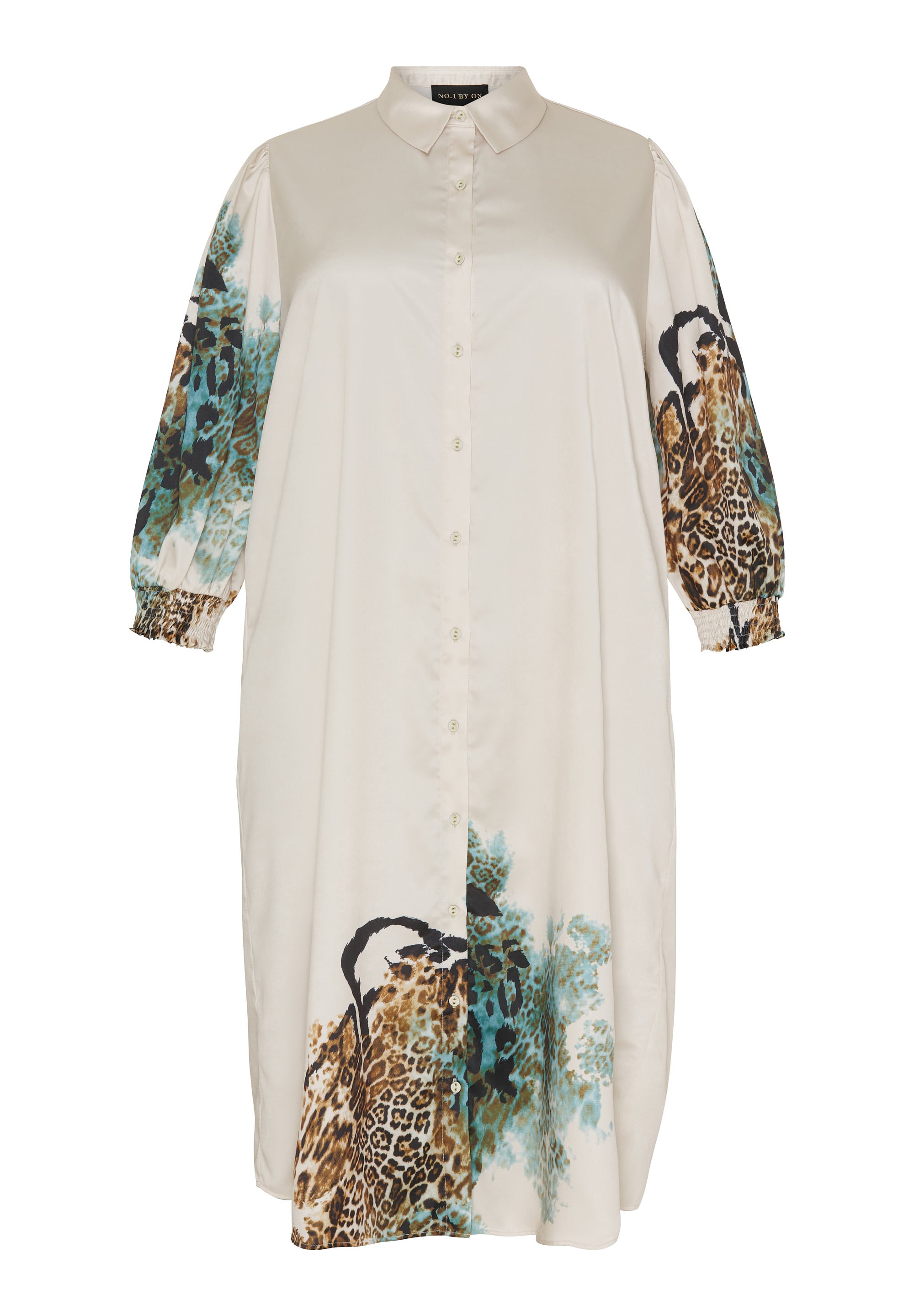 No. 1. By Ox Skjortekjole m puff 3/4 ærmer print by No. 1. By Ox