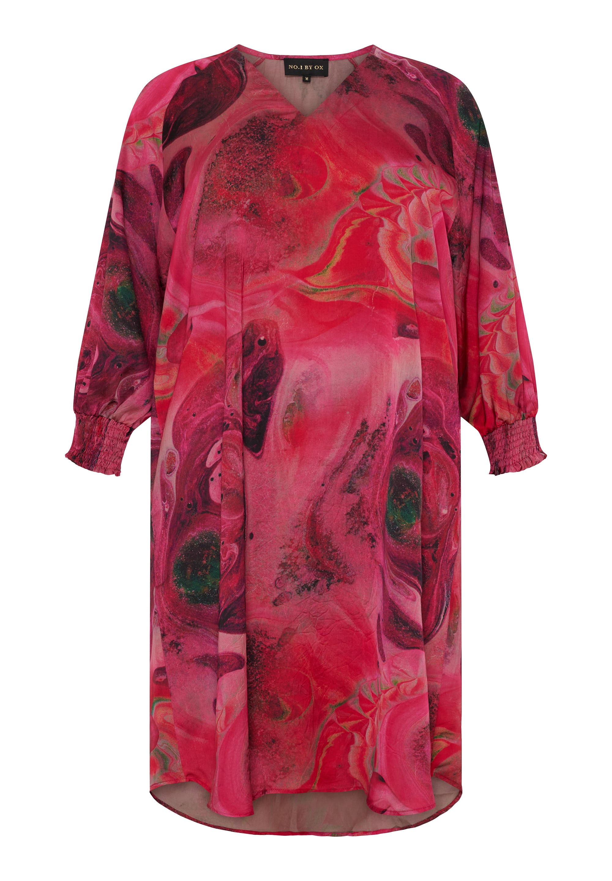 No. 1. By Ox Løs V-hals kjole med 3/4 ærmer og smock manchetter by No. 1 By Ox