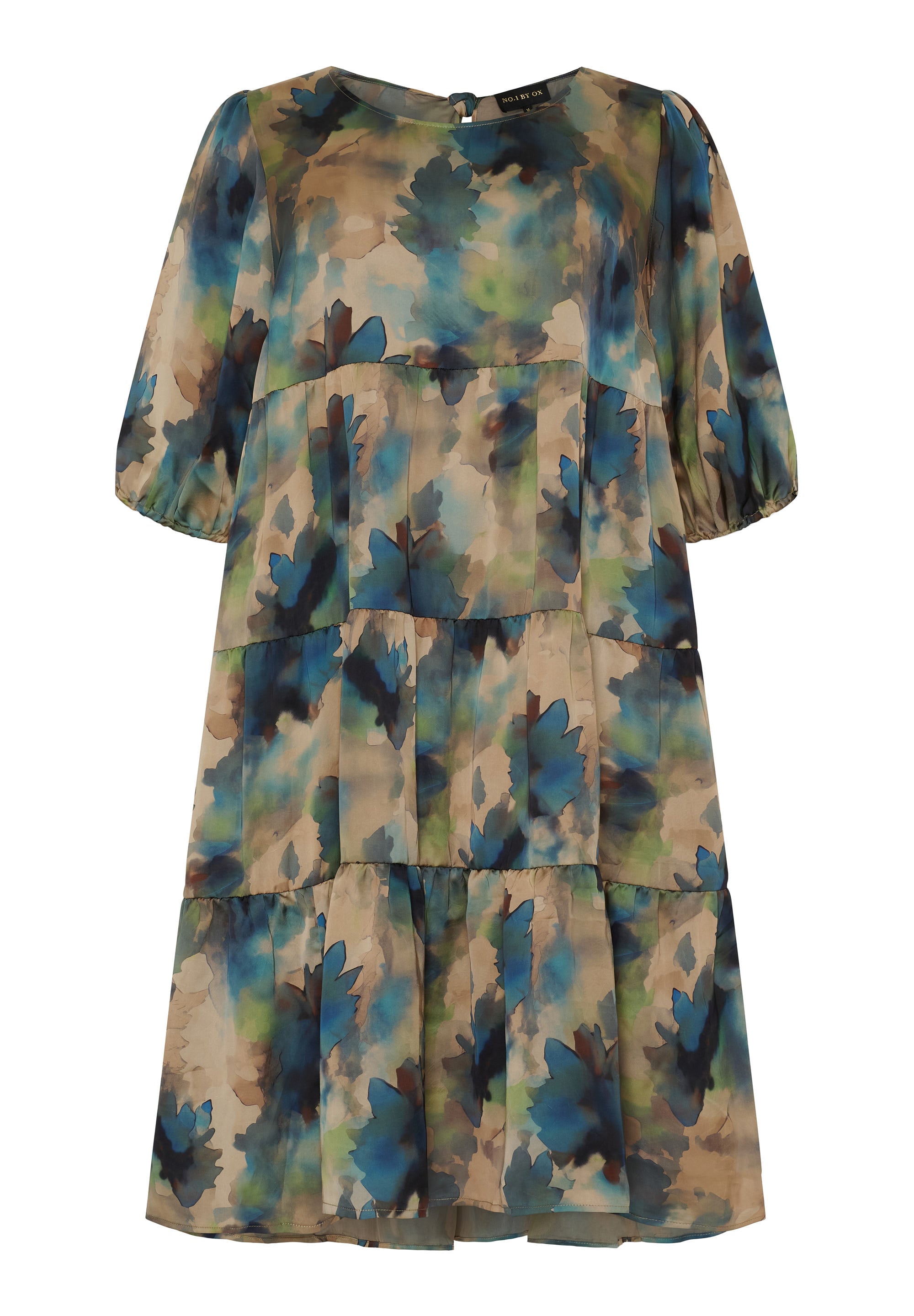 No. 1. By Ox Lang flairkjole med bindebånd i halsen og halve pufærmer by No. 1 By Ox