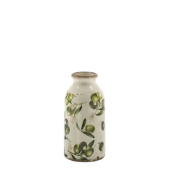 Olive Bottle med olivemønster 15,5xØ7,5 cm creme by Chic Antique