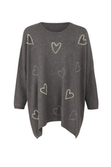 Oversize strik med bling hjerter - str. 38-48 by Krone 1