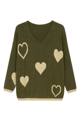 Striktrøje med guld hjerter - Brystmål 140cm