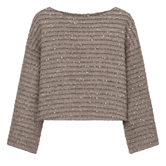 Access Langærmet top med pailletter og bådudskæring by Access Fashion