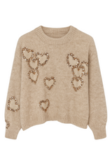 Striktrøje med paillet-hjerter by Krone 1