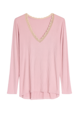 Top med lange ærmer og v-hals med blonde by Krone 1
