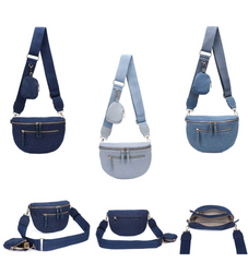 Denim bæltetaske med dobbelt lynlås 26x7x19cm - ITFEB25 by Eric Bags