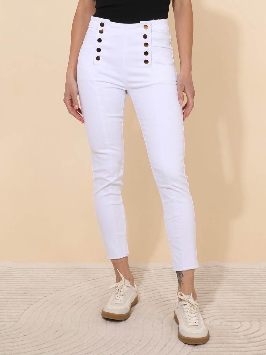 Hvide jeans med guld knappe front by Krone 1