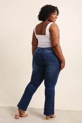 Jeans med flare og guldknapper darkwash by Krone 1