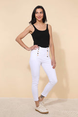 Hvide jeans med guld knappe front by Krone 1