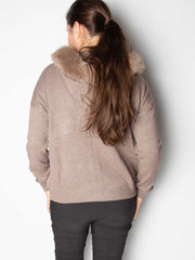 Strikcardigan med imiteret pels krave - ITSEP24 by Krone 1