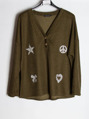 Ribbluse med bling motiver - Brystmål 120cm - Ingen returret - ITNOV24 by Krone 1