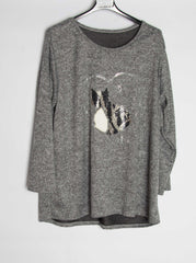 Meleret strikbluse med kattemotiv - Brystmål 130cm - Ingen returret - ITNOV24 by Krone 1