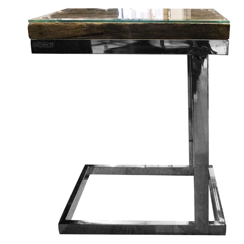 Side table reclaiemd wood w/glass 50x35x65