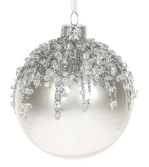 Julekugle i glas 8 cm Opal Powder med Ice Glitter