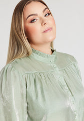 No. 1 By Ox Shirt w flair neckline and cuffs Dark Mint Green by No. 1 By Ox
