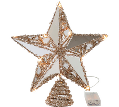 Juletræ Topstjerne med Glimmer og LED-lys – 25,5x27x8 cm