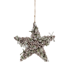 Stjerne med bær, blade og ophæng – 38x38x8 cm julepynt i naturlook by Hoff