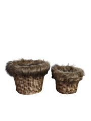 Naturflettede potter med imiteret pelskant sæt af 2 by T&T