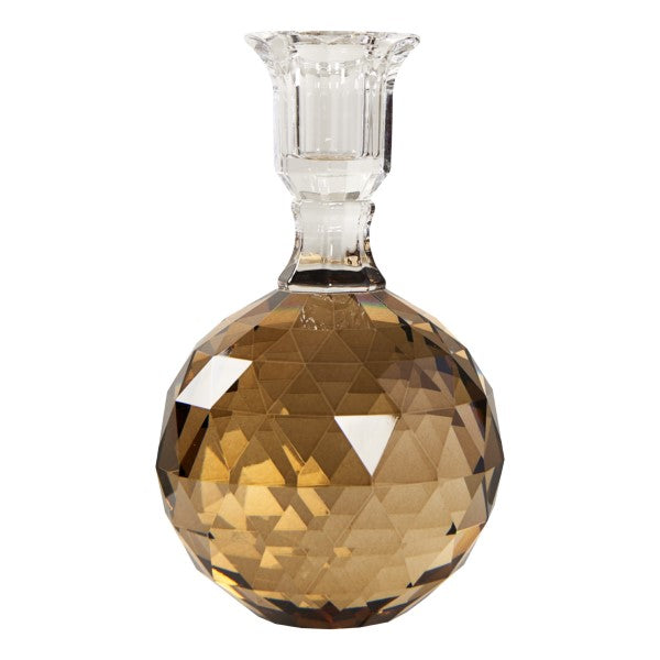 Krystal facetslebet kugle lysestage, brun, 16,5xØ10 cm by EJA