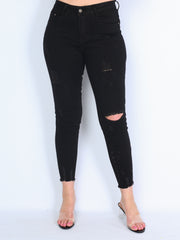 Jeans with fringing wear and holes black
