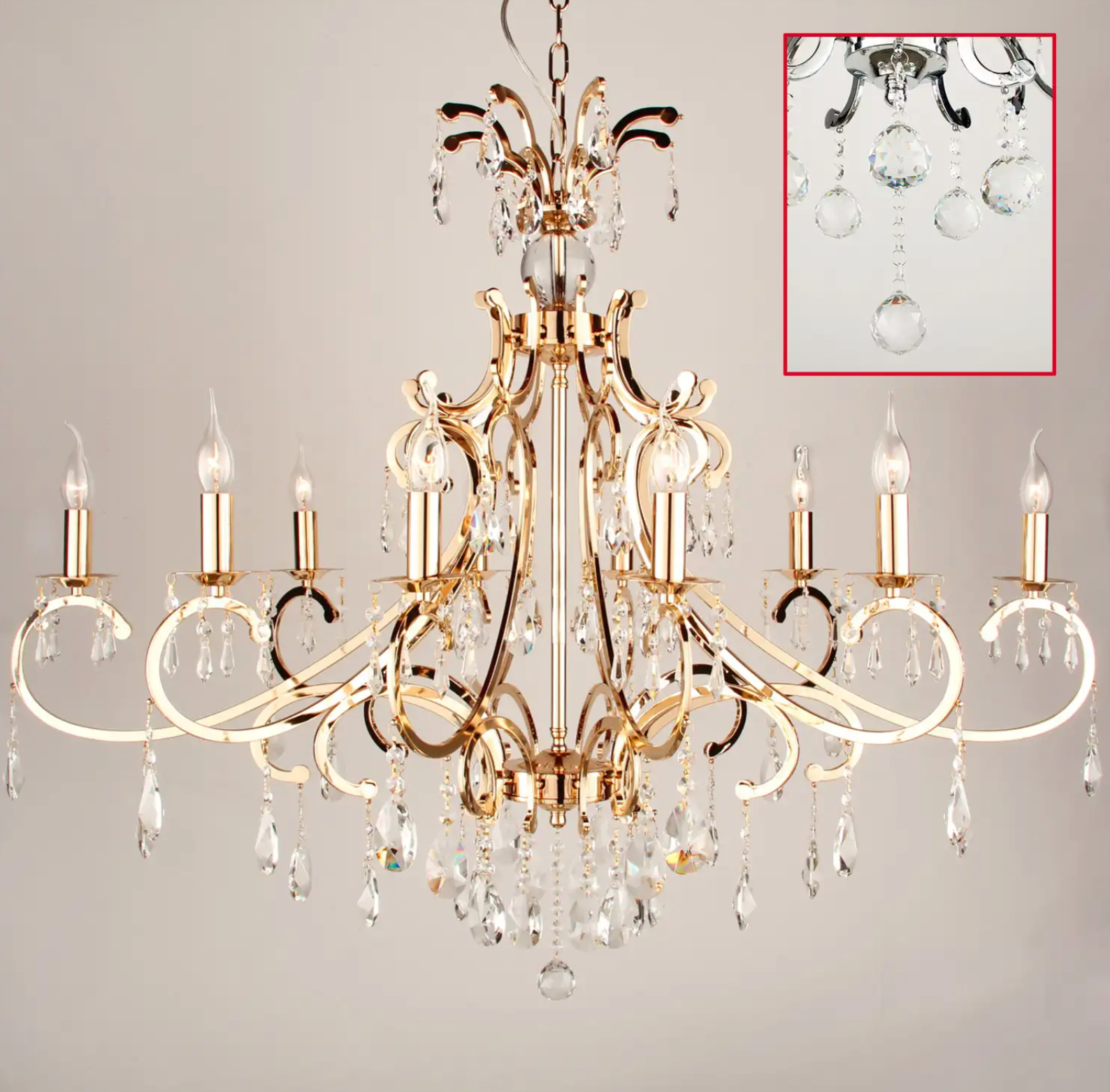 Lysekrone i guld – 10 arme 118 x 37 x 80 cm by Collect