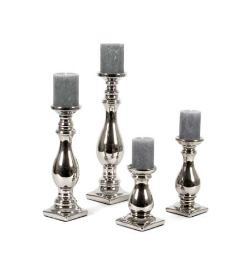 Keramik-Kerzenleuchter Elena – 9,5x 32 cm, Silber by SL