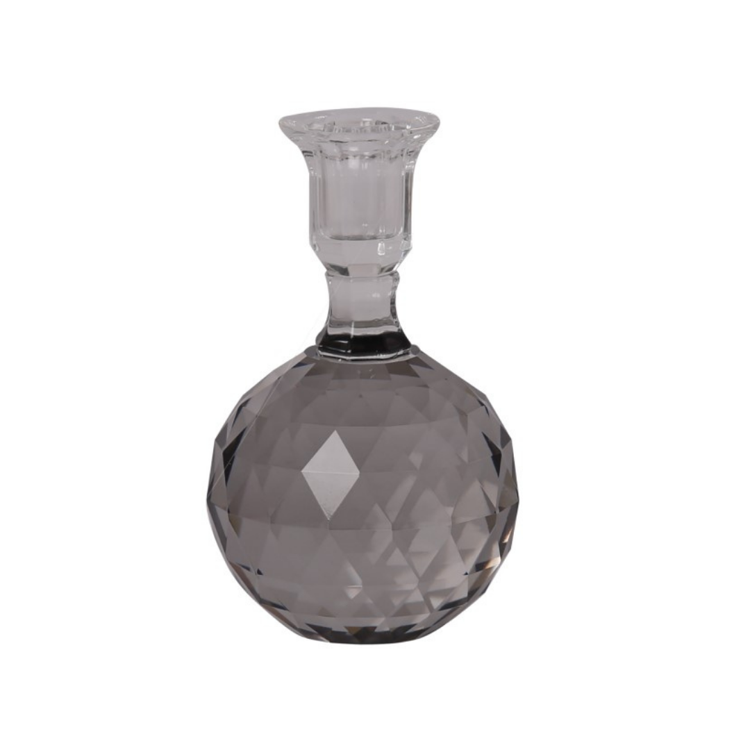 Krystal facetslebet kugle lysestage – grå, 16,5xØ10 cm by EJA