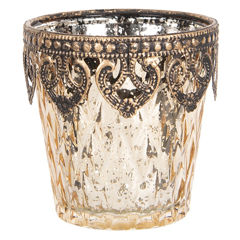 Guldfarvet fyrfadsstage med topdetaljer 7x7 cm eksklusiv lysestage i glas og metal by C&E