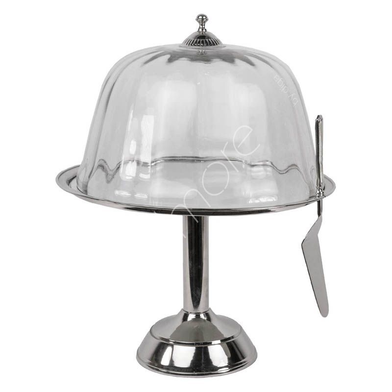 Kageopsats i sølv med kagekniv – ALU BR/NI – 39x39x49 cm by CM