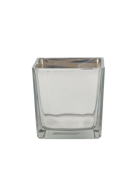 Firkantet sølv glas potte 10x10x10cm