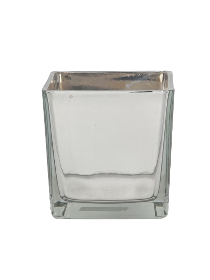 Firkantet sølv glas potte 15x15x15cm