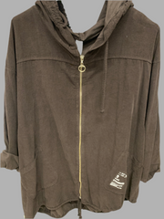Fløjs hoodie med lynlås og detalje på lomme