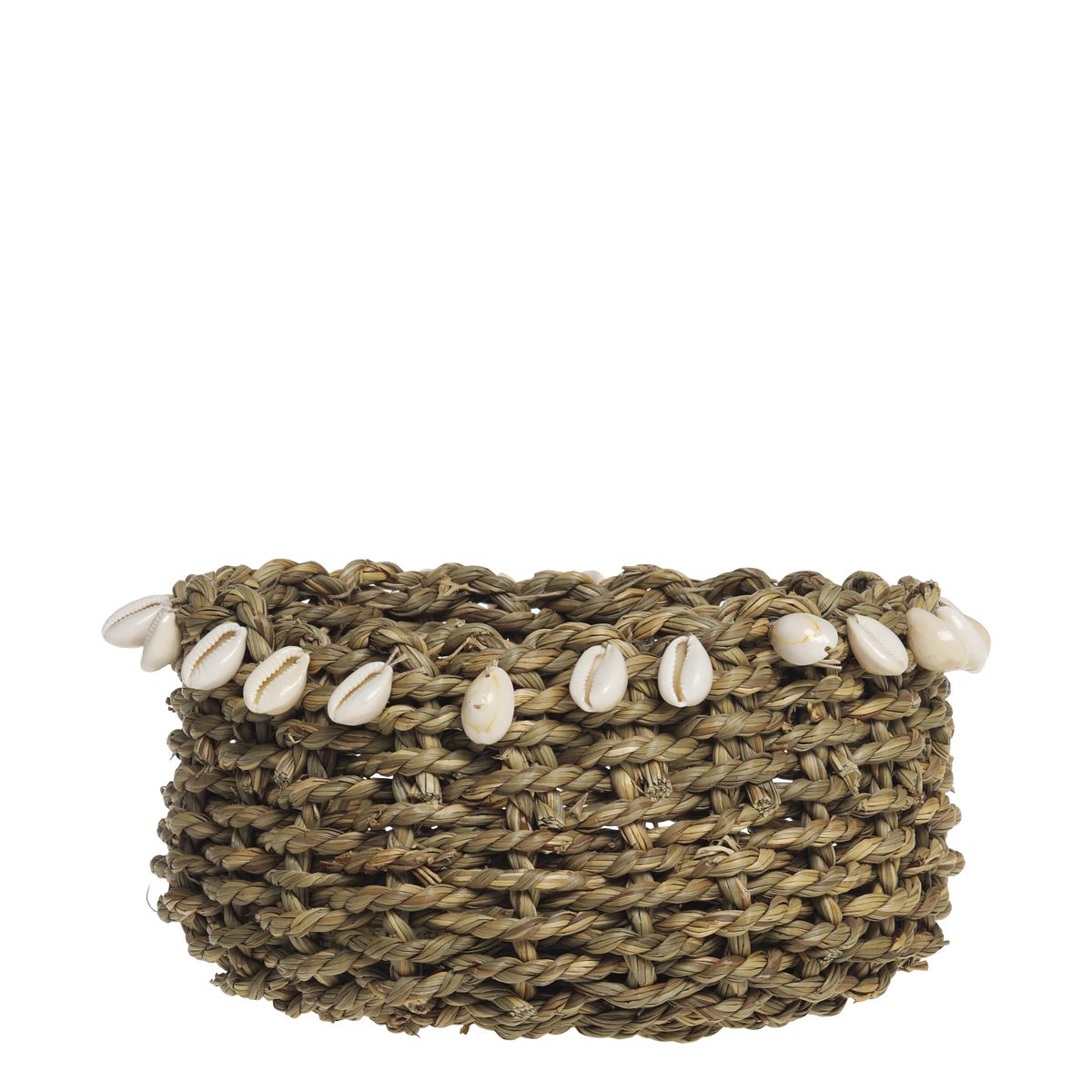 Wicker Basket w. sea shells H10/D18 cm nature