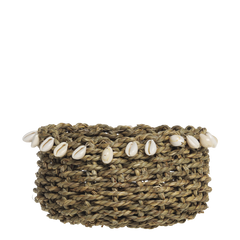 Wicker Basket w. sea shells H10/D18 cm nature