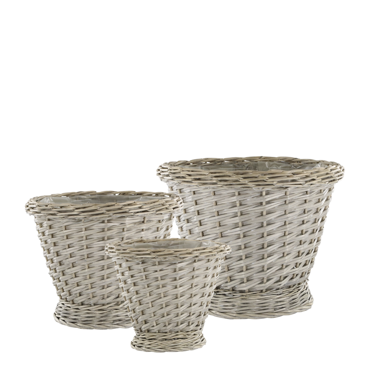 French Basket w. plastic liner set of 3 H33/D42 cm nature