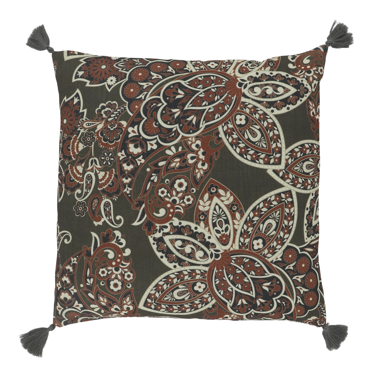 Aix Pillowcase w. tassels & paisley pattern L50/W50 cm verte & terracotta