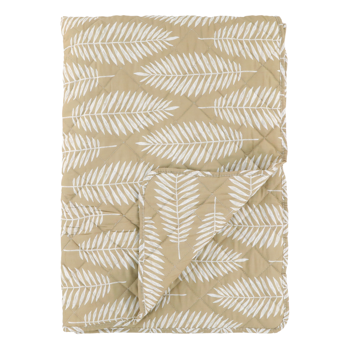 Aix Quilt w. tropical leaf pattern L180/W130 cm beige & white