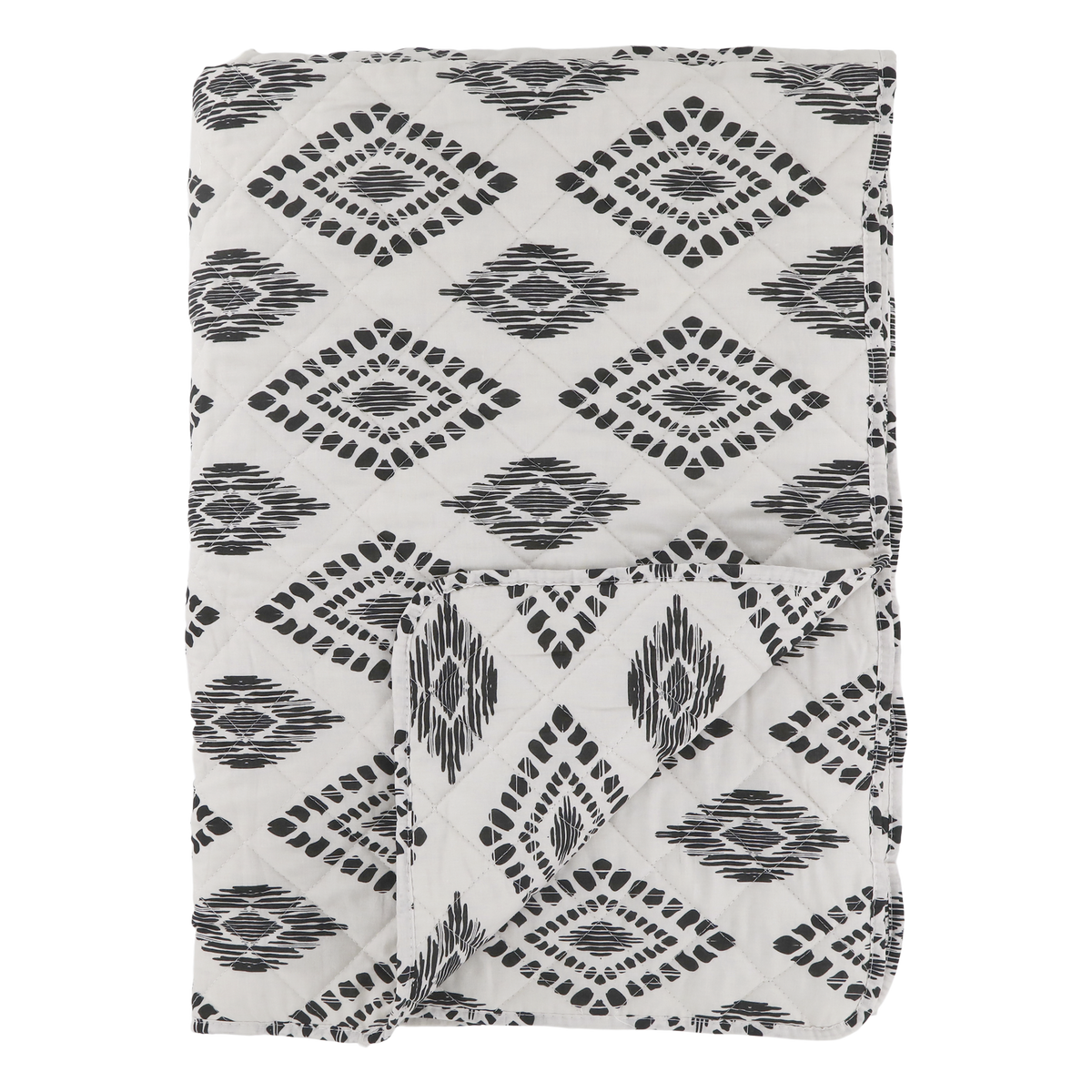 Aix Quilt w. ethnic pattern L180/W130 cm white & black