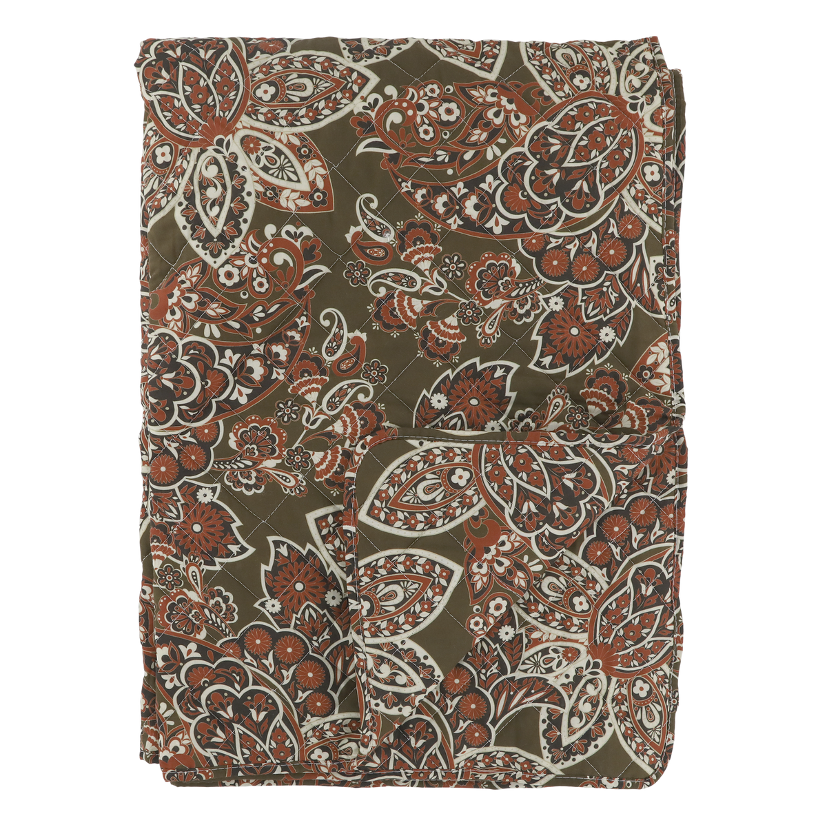 Aix Quilt w. paisley pattern L180/W130 cm moss & terracotta