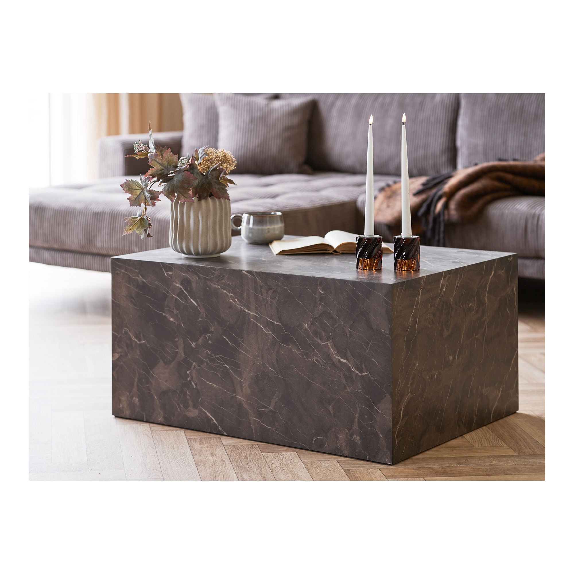 Prague Sofabord marmor look brun 60x80x40cm