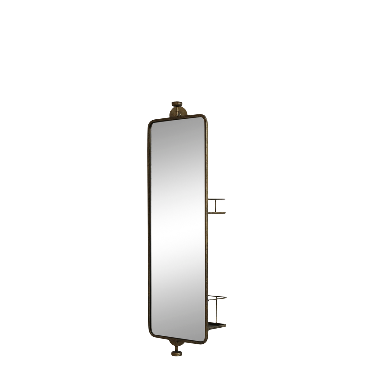 Mirror w. 2 shelves on backside H80/L25/W17 cm antique brass