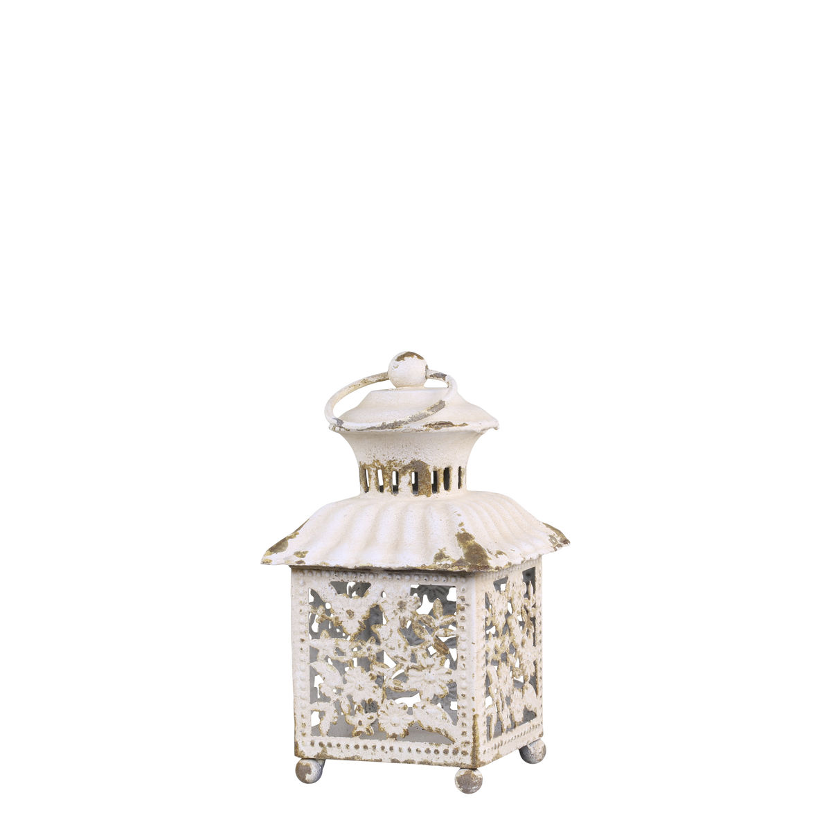 Lantern w. pattern H18.5/L10.5/W10.5 cm antique cream