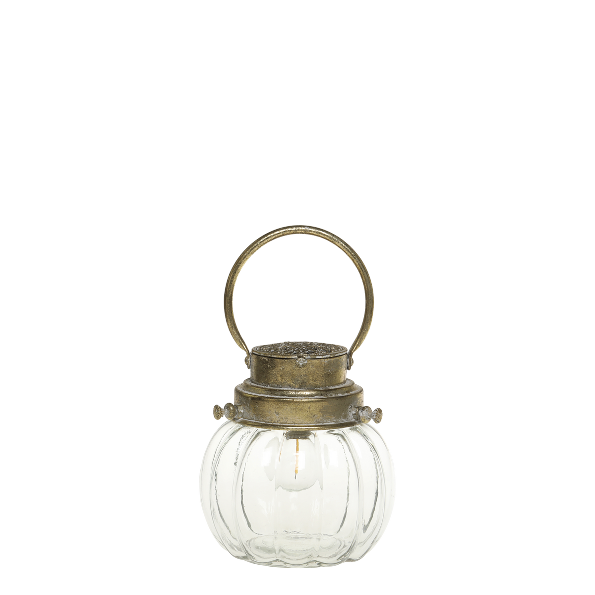 French Stable Lantern w. bulb H25.5/D15 cm antique brass