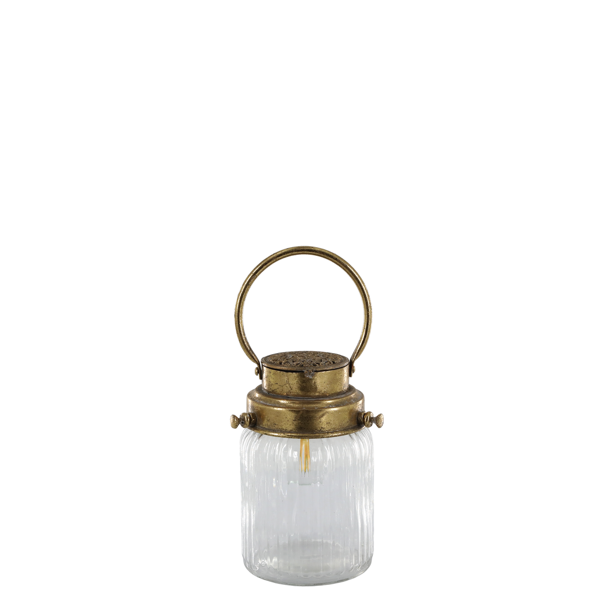 French Stable Lantern w. bulb H18/D12 cm antique brass