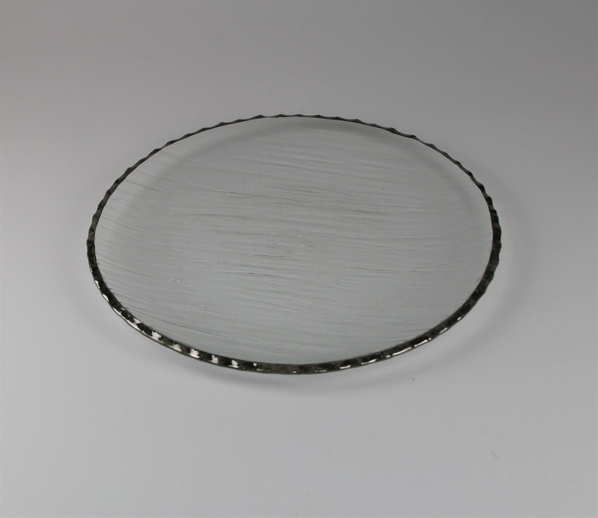 Glas fad med sølvkant 21 cm diam