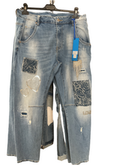 Jeans med rose patches og frynse bling by Sexy Woman