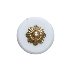 Marble Knob w. brass decor D4 cm white